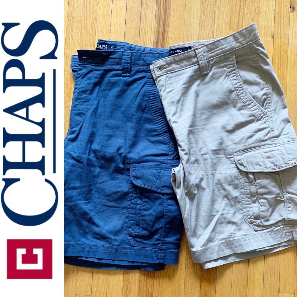 Lot of 2 Chaps Men’s Cargo Shorts Tan & Dark Blue